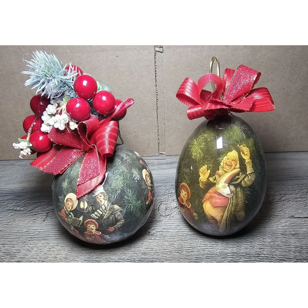 2 VTG Tomorrow Today 1987 Decoupage Ornaments Simpich & Christmas Carolers